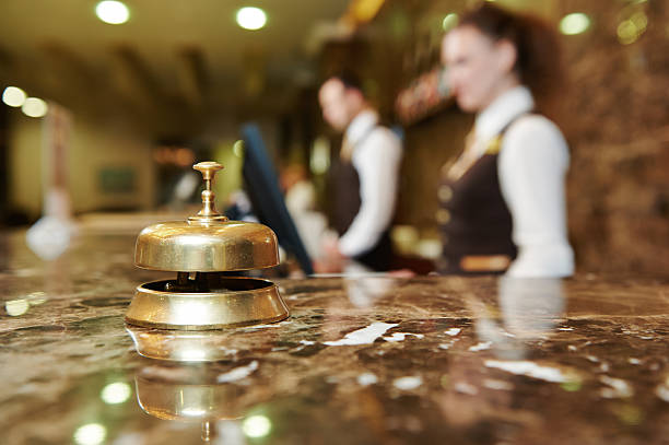 Modern luxury hotel reception counter desk with bell